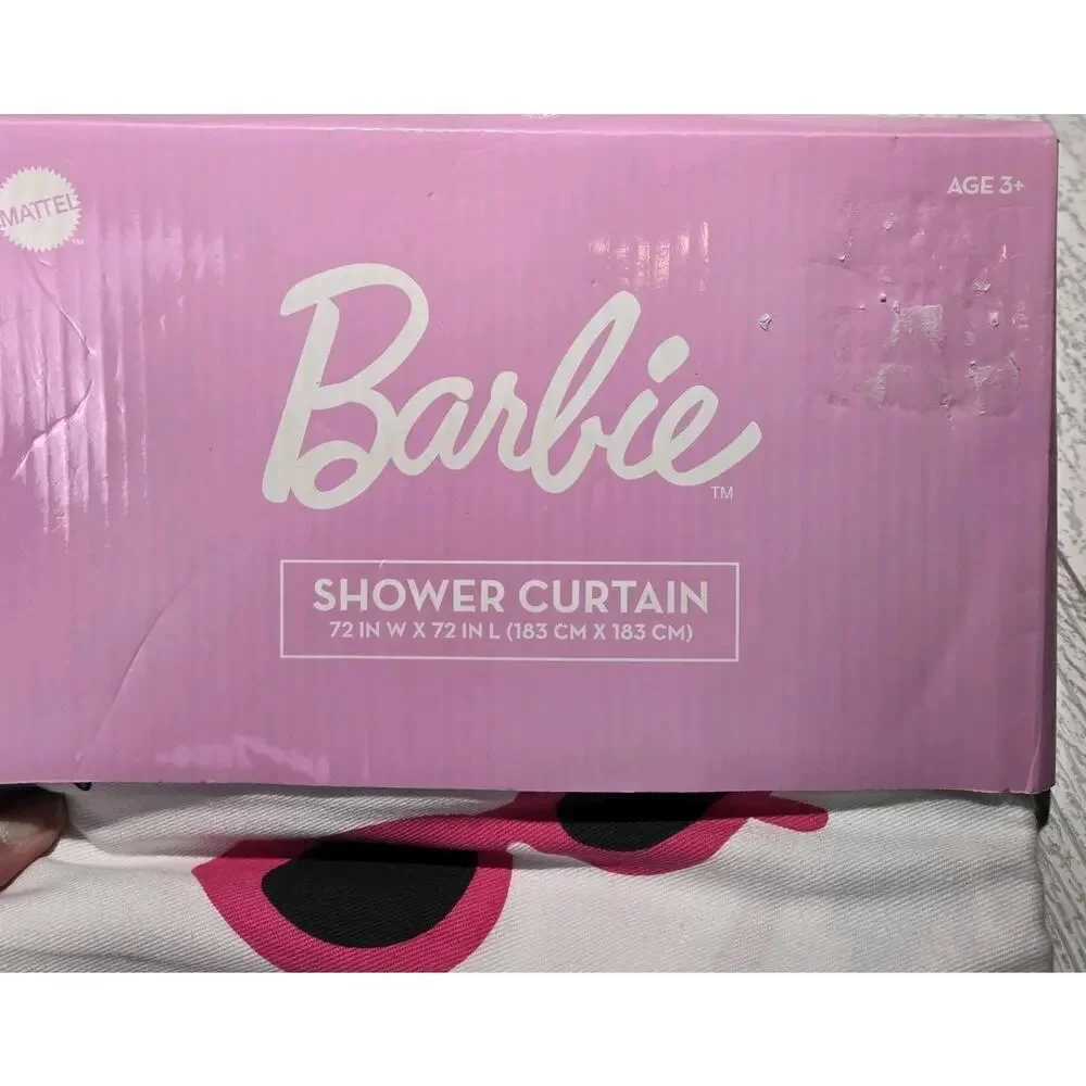 NEW Barbie Fabric Shower Curtain 72x72” Rainbows Skates Palm Trees Sunglasses